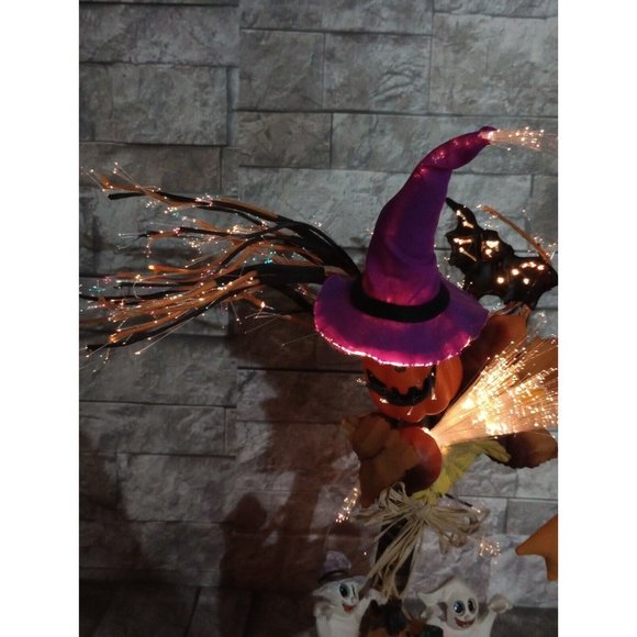 Halloween Fiber Optic Tree 16" Light Changing Pumpkin Ghost Bat Fall Table Decor - Picture 10 of 13